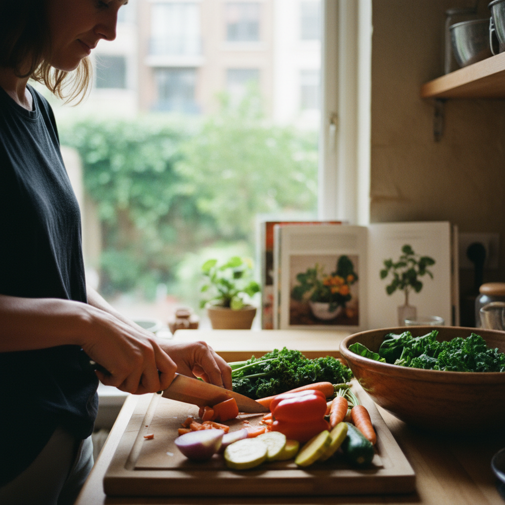 person cooking with fresh vegetables